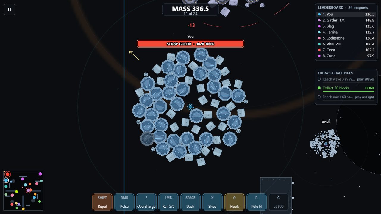 The Scrap Golem boss bar over a big magnet